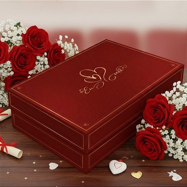 Caixa Retangular com Tampa - Toque de Amor - 27x10x21cm - 5 unidades - Regina - Rizzo