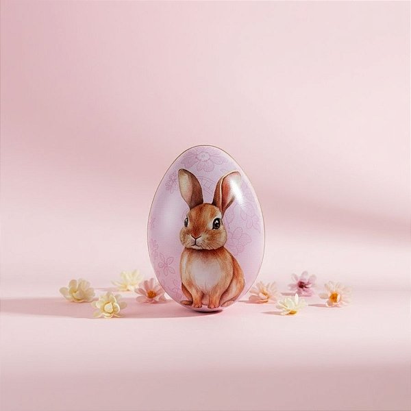 Ovo de Metal de Páscoa - Coelho Flores - Rosa - 6,6x4,7x5,1cm - 1 unidade - Rizzo