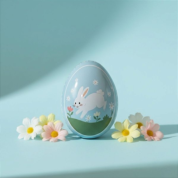 Ovo de Metal de Páscoa - Jardim do Coelho - Azul - 6,6x4,7x5,1cm - 1 unidade - Rizzo