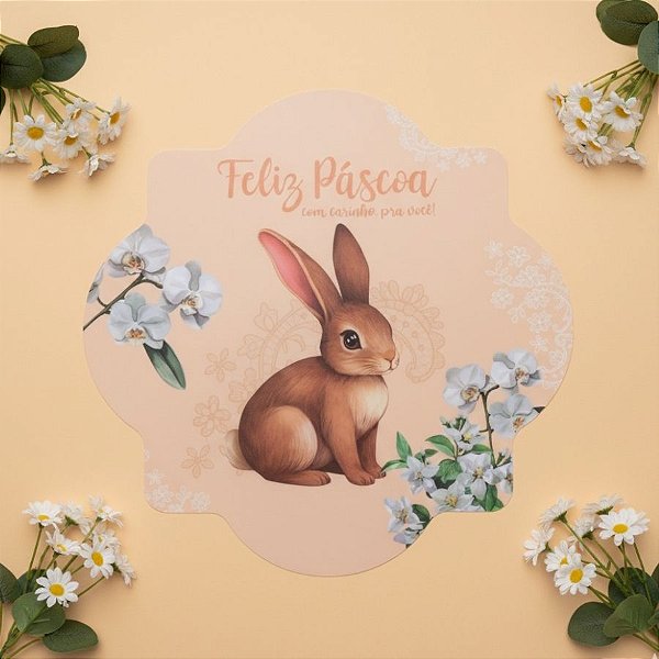 Jogo Americano de Páscoa - Coelho Flores "Feliz Páscoa Com Carinho Pra Você" - Laranja - 38cm - 1 unidade - Rizzo