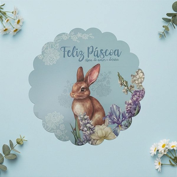 Jogo Americano de Páscoa - Coelho Flores "Feliz Páscoa Cheia de Amor e Doçura" - Azul - 38cm - 1 unidade - Rizzo