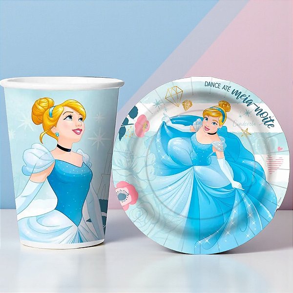 Kit Copo e Prato de Papel - Cinderela - 16 Itens - 1 unidade - Disney Original - Regina - Rizzo