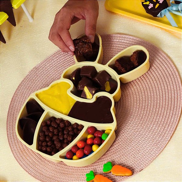 Petisqueira de Páscoa em Acrílico - Foundue Box - Coelho - Amarelo Candy - 30cm - 1 unidade - BlueStar - Rizzo
