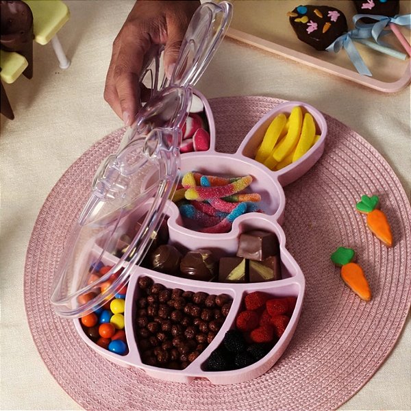 Petisqueira de Páscoa em Acrílico - Foundue Box - Coelho - Rosa Candy - 30cm - 1 unidade - BlueStar - Rizzo