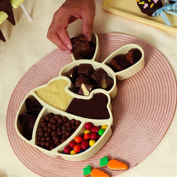 Petisqueira de Páscoa em Acrílico - Foundue Box - Coelho - Creme - 30cm - 1 unidade - BlueStar - Rizzo