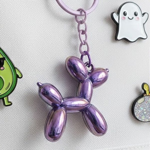 Chaveiro Metal - Cachorro Balão - Lilás Furta-Cor - 5x4,5cm - 1 unidade - Rizzo