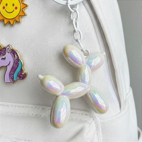 Chaveiro Metal - Cachorro Balão - Branco Furta-Cor - 5x4,5cm - 1 unidade - Rizzo