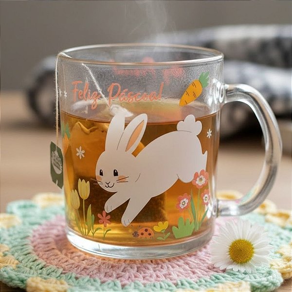 Caneca de Vidro - Feliz Páscoa Rosa - 330ml - 1 unidade - Rizzo