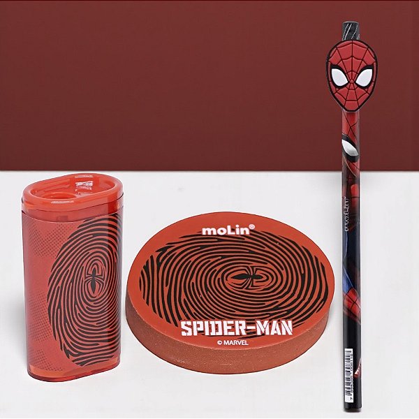 Conjunto Lápis, Borracha e Apontador - Homem Aranha - Luva - Disney Original - 1 unidade - Molin - Rizzo