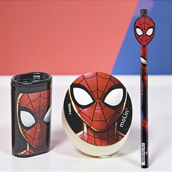 Conjunto Lápis, Borracha e Apontador - Homem Aranha - Máscara - Disney Original - 1 unidade - Molin - Rizzo