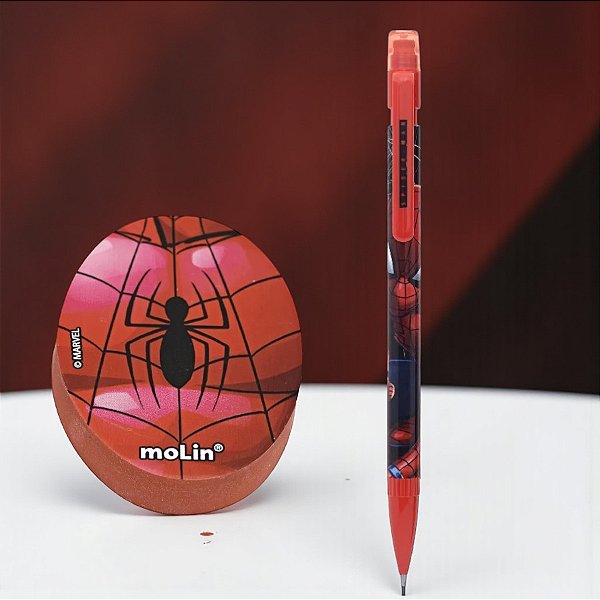 Conjunto Lapiseira e Borracha Escolar - Homem Aranha - Vermelho - Disney Original - 1 unidade - Molin - Rizzo