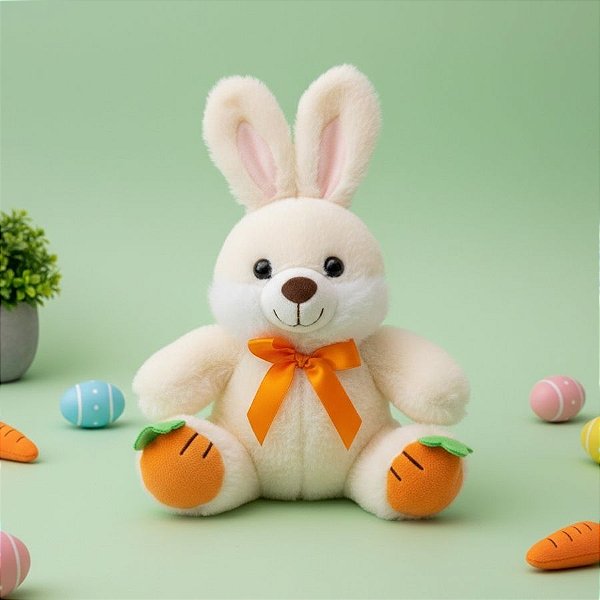Coelho de Pelúcia Branco - Cenouras no Pé - 22,5cm - 1 unidade - Rizzo