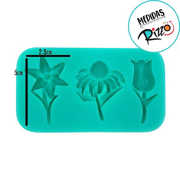 Molde de Silicone - 3 Flores Decoração Pasta Artesanato - 10cm - 1 unidade - Prime Chef - Rizzo