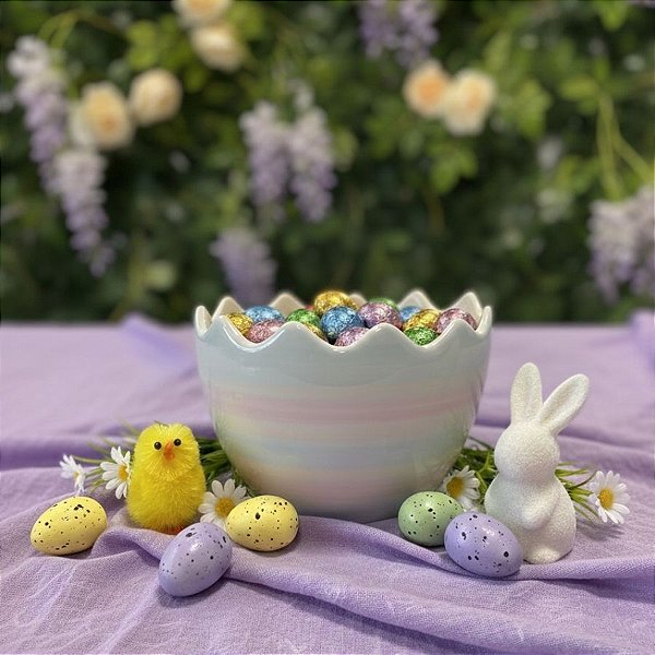Enfeite Decorativo De Páscoa em Porcelana - Ovo quebrado - Candy Color - 13cm - 1 unidade - Rizzo