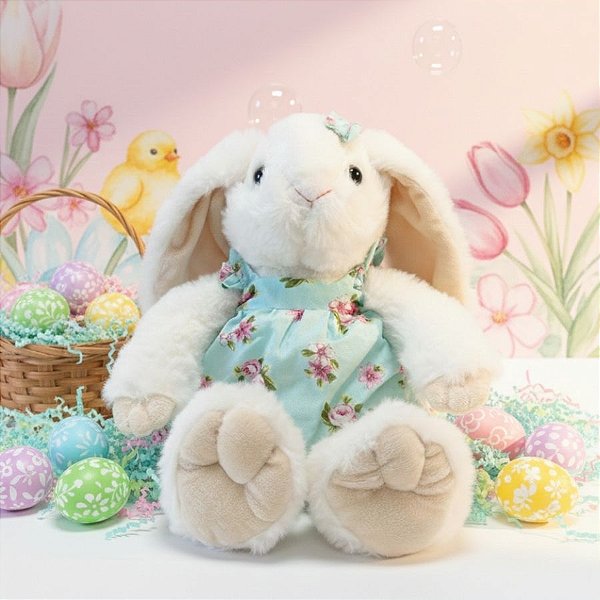 Coelho de Pelúcia - Vestido Rosa e Verde - 33cm - 1 unidade - Rizzo