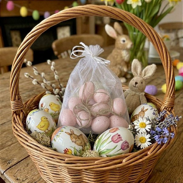 Saco de Ovinhos de Páscoa Decorativos para Pendurar - Rosa - 4cm - 9 unidades - Cromus - Rizzo