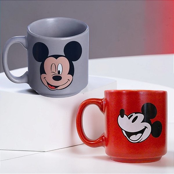 Conjunto Mini Canecas Tina - Mickey Mouse Vermelho e Cinza - 100ml - 1 unidade - Disney Original - Zonacriativa - Rizzo