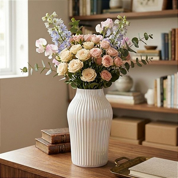 Vaso Decorativo - Romano - Branco Perolado - 18cm - 1 unidade - Rizzo