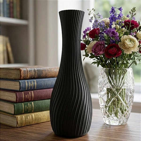 Vaso Decorativo - Espiral - Preto - 20,5cm - 1 unidade - Rizzo