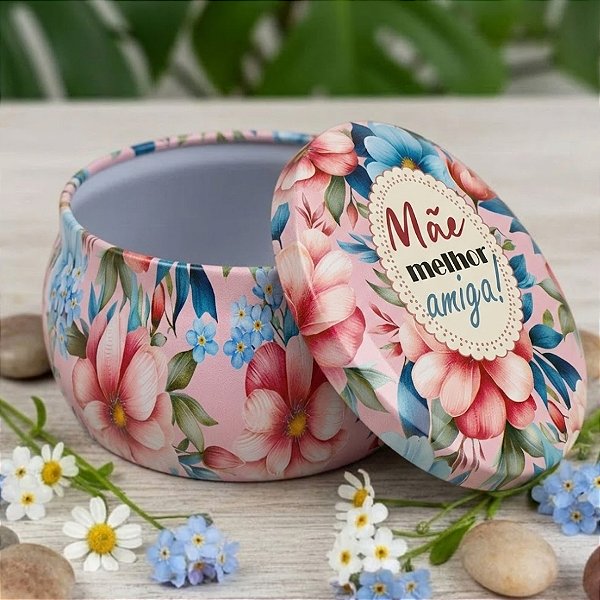 Vela Aromática - Lata Metálica Rosa - Mãe Melhor Amiga - 6x4x6cm - 1 unidade - Rizzo