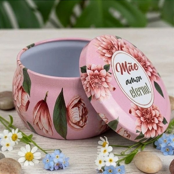Vela Aromática - Lata Metálica Rosa - Mãe Amor Eterno - 6x4x6cm - 1 unidade - Rizzo
