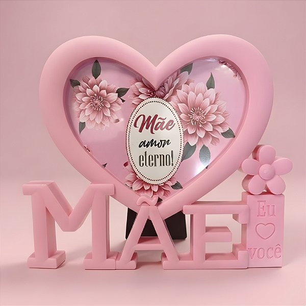 Porta Retrato Mãe com Moldura de Coração - Rosa - Mãe Amor Eterno - 10x15cm - 1 unidade - Rizzo