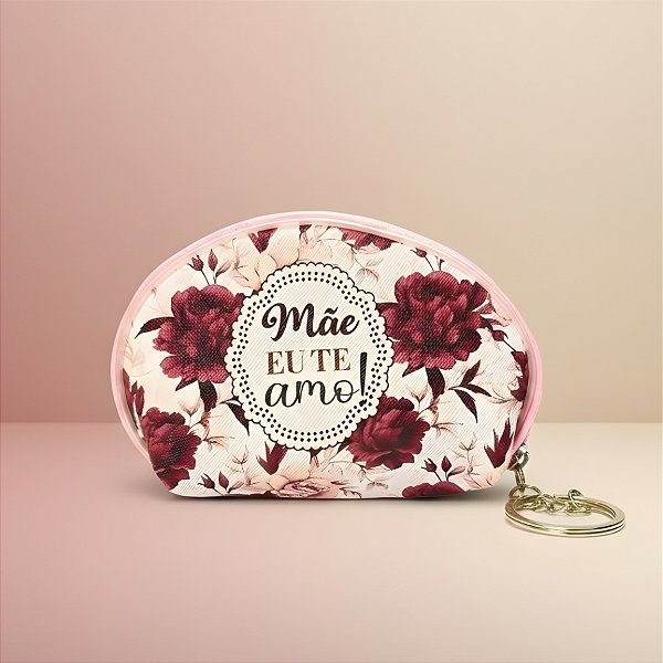 Chaveiro Bolsinha Porta Moedas - Branco e Vinho - Mãe Eu Te Amo - 11x7x3cm - 1 unidade - Rizzo