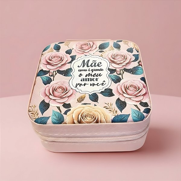 Mini Porta Jóias Portátil - Rosa - Mãe Como é Grande o Meu Amor Por Você - 9,5x4,5x9,5cm - 1 unidade - Rizzo