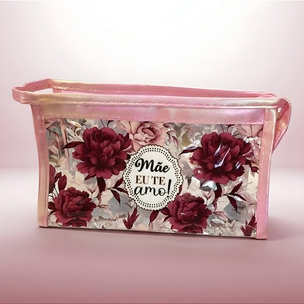Necessáire Transparente - Rosa - Mãe Eu Te Amo - 20x12x8cm - 1 unidade - Rizzo
