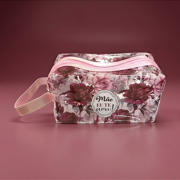 Necessáire Transparente - Rosa - Mãe Eu Te Amo! - 18x9x8cm - 1 unidade - Rizzo