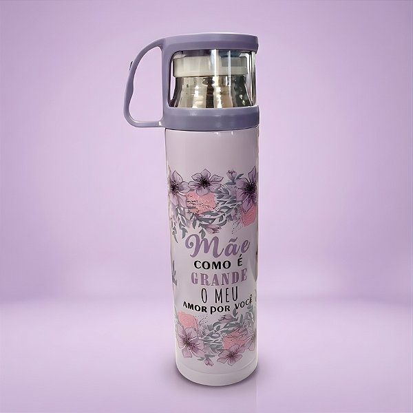 Garrafa Térmica Decorada - Roxo - Mãe Como é Grande o Meu Amor Por Você - 470ml - 1 unidade - Rizzo