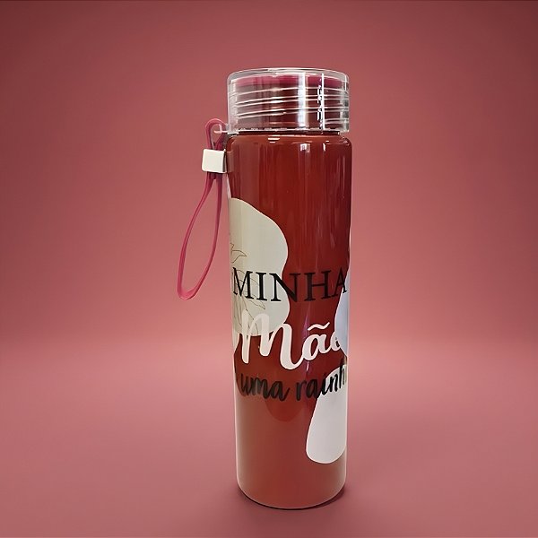 Garrafa Decorada - Vermelho - Minha Mãe é Uma Rainha - 500ml - 1 unidade - Rizzo