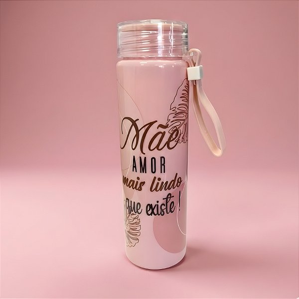 Garrafa Decorada - Rosa Claro - Mãe Amor Mais Lindo Que Existe - 500ml - 1 unidade - Rizzo
