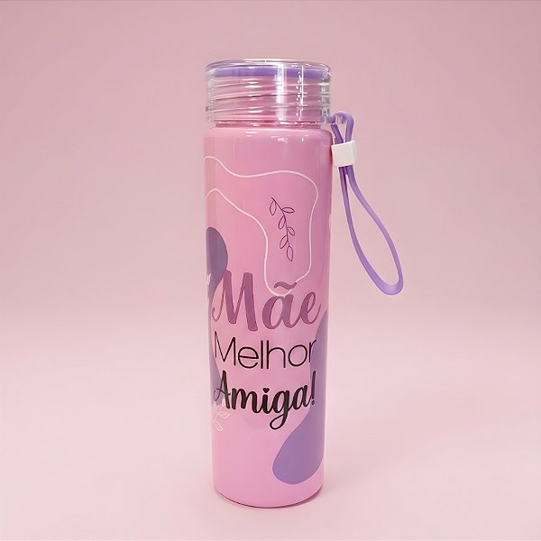 Garrafa Decorada - Rosa e Roxo - Mãe Melhor Amiga - 500ml - 1 unidade - Rizzo