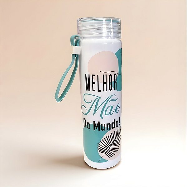 Garrafa Decorada - Branco e Verde - Melhor Mãe do Mundo - 500ml - 1 unidade - Rizzo