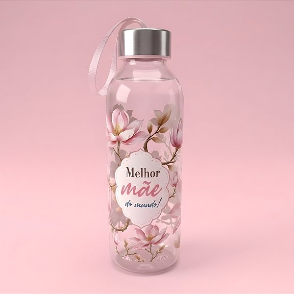 Garrafa Transparente com Alça - Galho com Flores - Melhor Mãe do Mundo - 550ml - 1 unidade - Rizzo