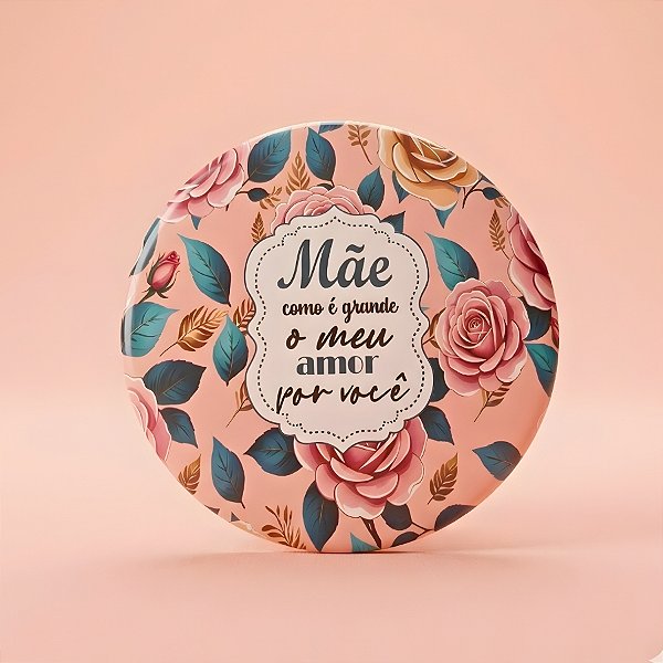 Mini Espelho Portátil - Rosa Claro - Mãe Como é Grande o Meu Amor Por Você - 7,5x7,5cm - 1 unidade - Rizzo