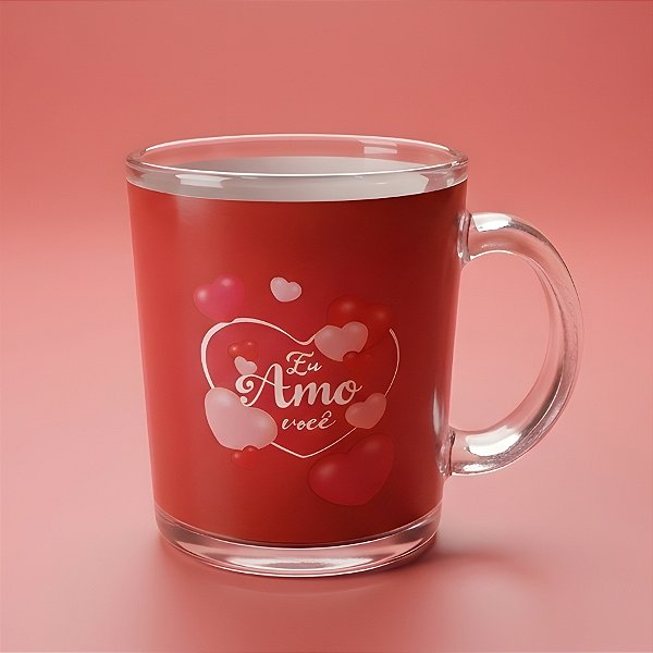 Caneca de Vidro Transparente - Rosa Escuro - Eu Amo Você - 320ml - 1 unidade - Rizzo