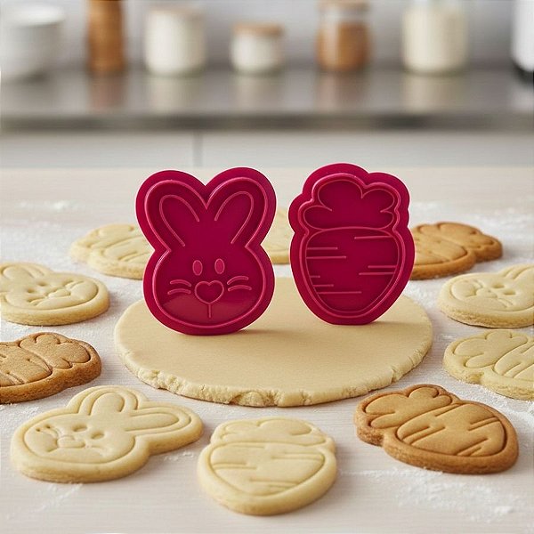 Kit Cortador + Carimbo Páscoa Coelho e Cenoura 3D - Ref.1069 - 1 unidade - RR Cortadores - Rizzo
