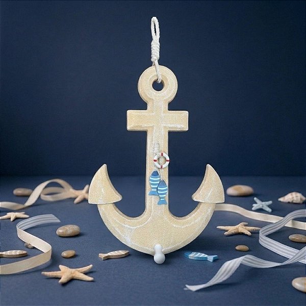 Enfeite Decorativo Para Pendurar - Âncora - Bege - 40x23cm - 1 unidade - Rizzo
