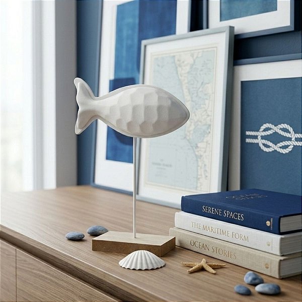 Enfeite Decorativo - Escultura de Peixe - Branco - 23x16cm - 1 unidade - Rizzo