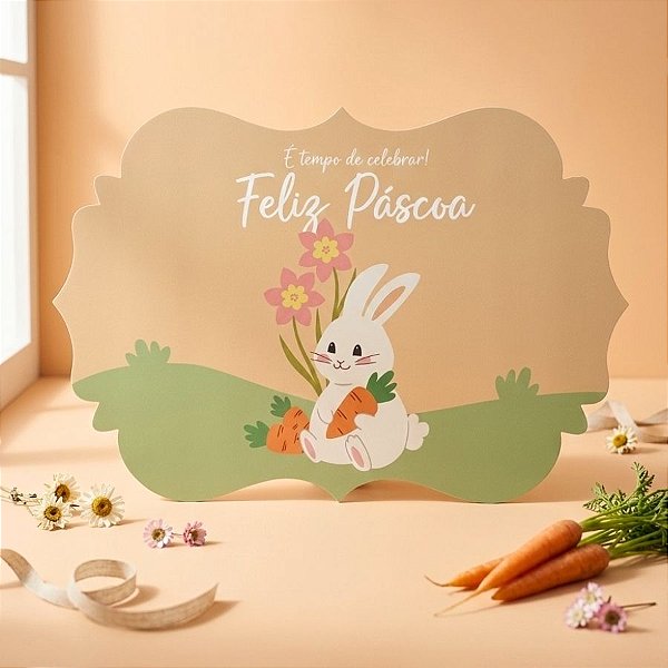 Jogo Americano de Páscoa - Coelho Cenoura - "Feliz Páscoa" - Laranja- 43cm - 1 unidade - Rizzo