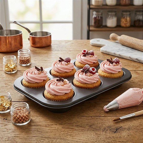 Forma Antiaderente para CupCake - 6 Cavidades - Cinza Chumbo - 1 unidade - Rizzo