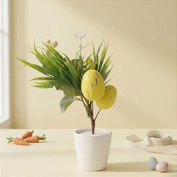 Pick Decorativo de Páscoa com Ovos e Flores - Amarelo - 26,5cm - 1 unidade - FlorArte - Rizzo