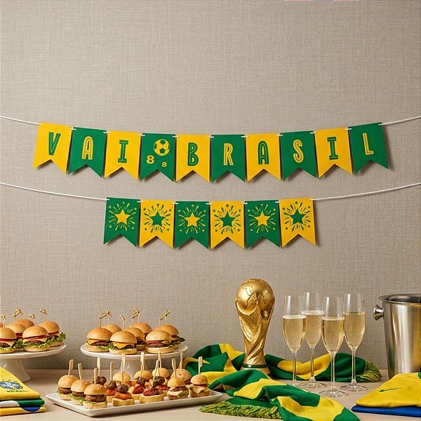 Faixa Decorativa - "Vai Brasil" Bandeirola Verde e Amarelo - Copa do Mundo - 120x15,5cm - 1 unidade - Regina - Rizzo