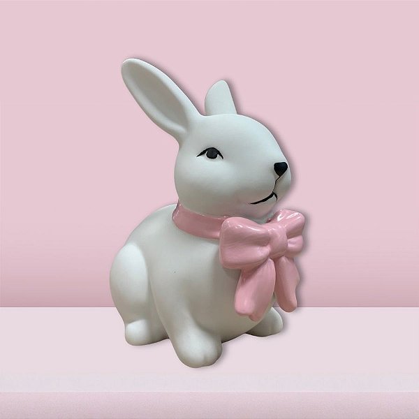 Enfeite Decorativo de Páscoa em Dolomita - Coelho Fosco com Laço Sentado - 13x9x17cm  - 1 unidade - Rizzo