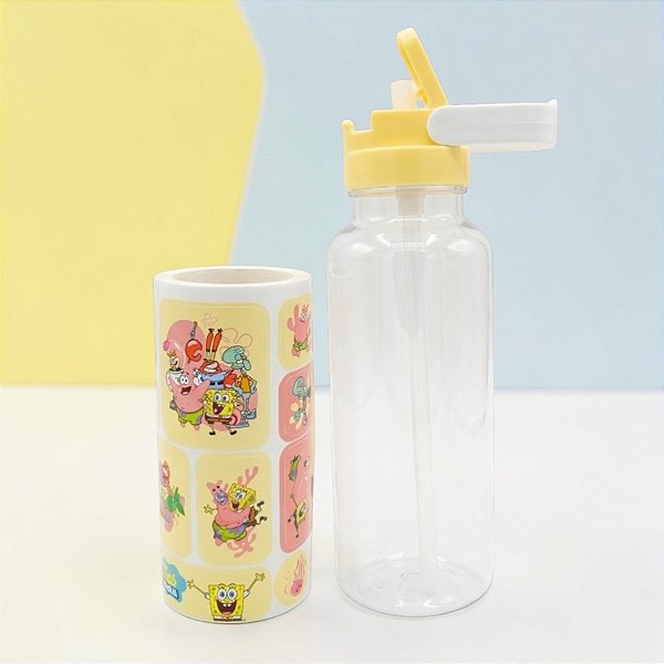 Garrafa Abre Fácil Com Canudo - Bob Esponja - 600ml - 1 unidade - Plasútil - Rizzo