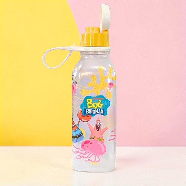 Garrafa Abre Fácil Quadrada - Bob Esponja - 530ml - 1 unidade - Plasútil - Rizzo