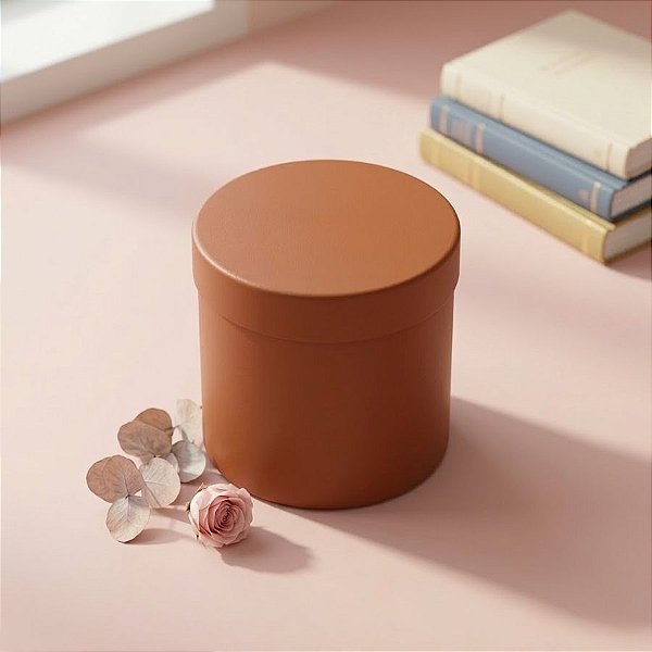 Caixa Acrílica Redonda - Marrom Russet - 15cm - 1 unidade - Rizzo