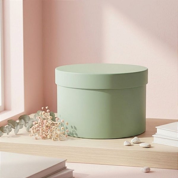 Caixa de Acrílico Redonda - Verde Eucalipto - 20cm - 1 unidade - Rizzo